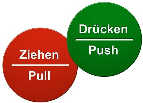 Hochwertiges Hinweisschild  Drücken Ziehen/Push Pull  - 1 Paar - Ø 65 mm - Schild zum Kleben - Türschild für Innen- und Außenbereich - Glastürschild selbstklebend (Variante 1 Ø 65mm)