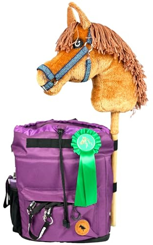 Driver13 Ló Hobbyhorse Rucksack für 4 Steckenpferde, Brombeere/Lila | Hobbyhorsing Tasche, Transport, Aufbewahrung, 2 Fronttaschen, Innentasche, Turnier