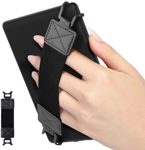 MoKo Security Hand-Strap for 6-8 Kindle eReader Fire Tablet - Kindle/Kobo/Voyaga/Lenovo/Sony Kindle E-Book Tablet, Elastic Versatile Hand Strap Lightweight Finger Grip Holder, Black Belt, Black