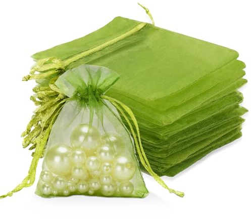 jijAcraft Organzasäckchen Klein Hochzeit Gras-Grün Organza Beutel 7 * 9CM, 50 Stück Garten Schutzbeutel mit Zugband, Bonbons Geschenk Schmuckbeutel, Geschenktüten für Hochzeiten
