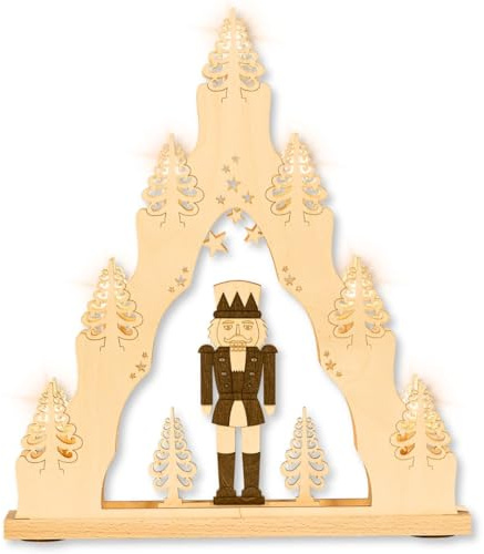 weigla - Lichterspitze original Erzgebirge I Motiv Nussknacker I LED Lichterbogen Weihnachten I 7 Lampenkerzen + 1 Ersatzlampe I 7 x 34 V, 0,2 W, E10 I beleuchtete Weihnachtsdeko innen I aus Holz