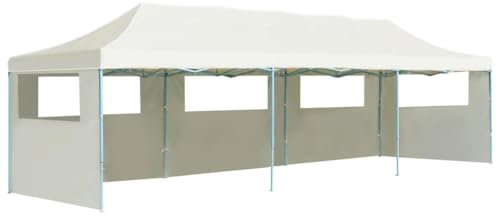Home Outdoor Sonstiges Faltbares Pop-Up Partyzelt mit 5 Seitenwänden 3x9 m Creme