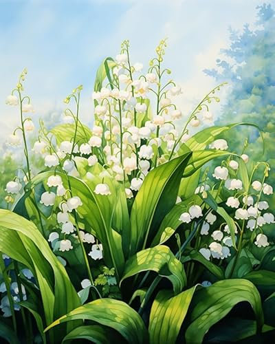 ZMHZMY Malen nach Zahlen Maiglöckchen-Blume Painting by Numbers Kit DIY ölgemälde Kit für Erwachsene,Anfänger Painting Set 16x20 Zoll Leinwanddruck Wandkunst Dekoration