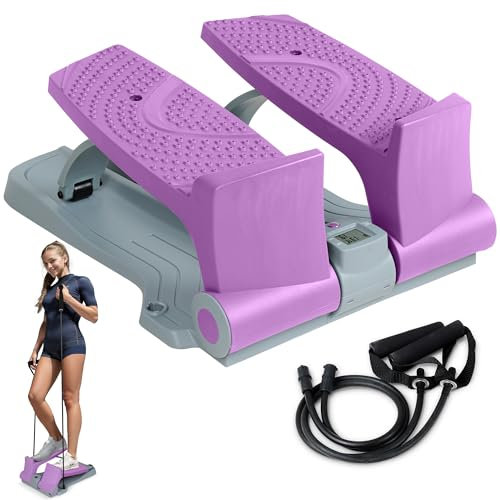 Leikefitness Steppers for Exercise Mini Stair Stepper, Cardio Workout Equipment, Twist Stair Stepper with Resistance Bands Up-Down Motion for Full Body Workout Exercise Equipment for Home (pink)