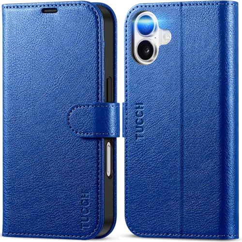 TUCCH Folio Wallet Case for iPhone 16 (6.1), Klein Blue | 4 Card Holders, RFID Blocking, Kickstand, Shockproof TPU, Premium PU Leather, Magnetic Closure, Foldable Flip Cover