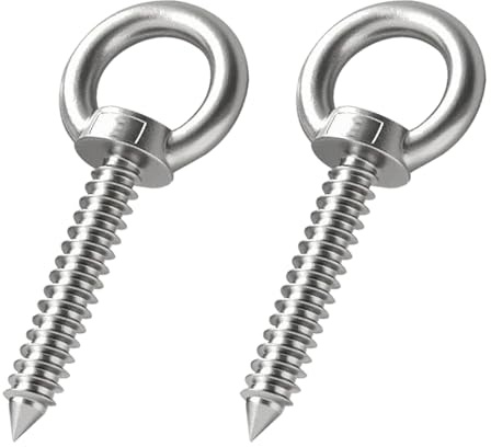 4 Inch Heavy Duty Screw Eyes Hooks ，2Pcs Self Tapping Eyelet Screw Eye Bolt，Load Capacity 500 Lbs，Wooden Large Screw Eye Hook ，for Hanging, Tie-Downs, Heavy-Duty Applications.