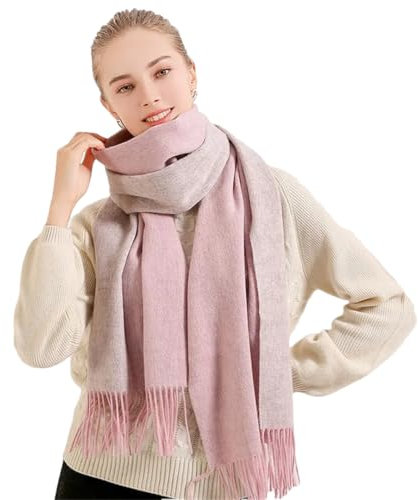 GZSLKSCD Wendbarer Winterschal aus Reiner Wolle für Damen, einfarbiger Kaschmirschal (Hellgrau pnnrk 170 x 40 cm)