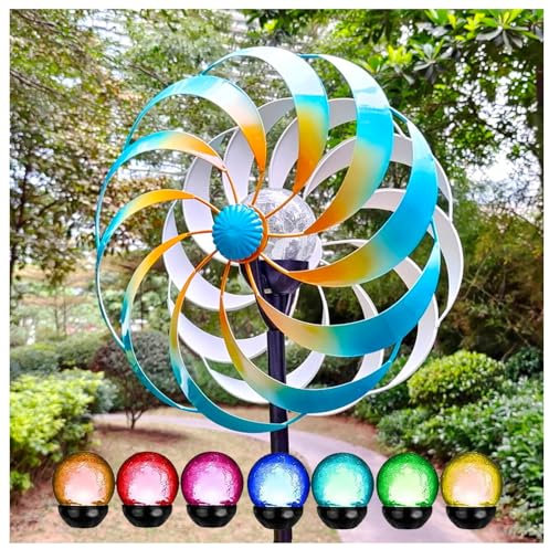 Solar WindmüHle Garten XXL, WindmüHle DoppelflüGel-WindmüHle, Windspiel 3D FüR Terrasse Und Garten,Blue