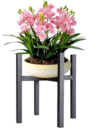 Ompinda Display Plant Holder Stand, Heavy Duty Adjustable Black Metal Plant Stand Indoor & Outdoor Fits 9.5-14 inch Pots