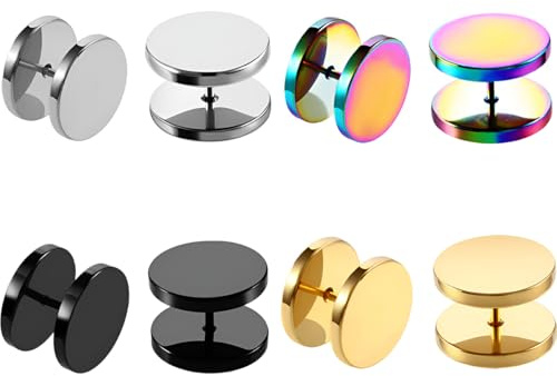 1 lot de 4 mm (6 G) - Faux plugs d'oreilles ronds en acier inoxydable - Faux écarteur d'oreille - Boucles d'oreilles à vis - Helix Tragus - Pour homme et femme, 10 mm(00 G), Acier inoxydable, Pas de