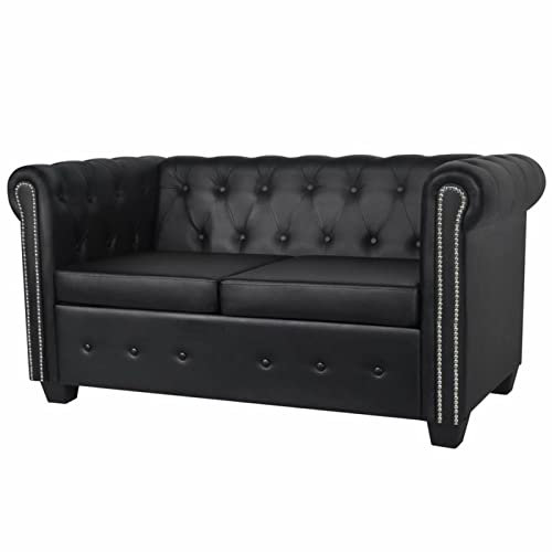 Xichuzi Chesterfield Sofa 2-Sitzer, Couch für Wohnzimmer, für Wohnungen, Loungesofa, Sofas & Couches, Relaxsofa, Kunstleder Schwarz