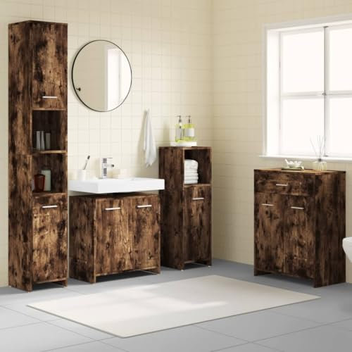 Lauuoeriau Furniture Item home 4-teiliges Badmöbel-Set Räuchereiche Holz-Möbel