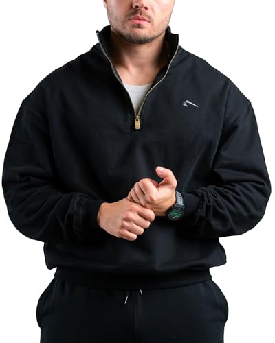 ATHLETIC AESTHETICS Essential Oversize Half Zip Pullover Sweatshirt für Herren & Gym Fitness-Sweater Bodybuilding Sport & Fitness Hoodie