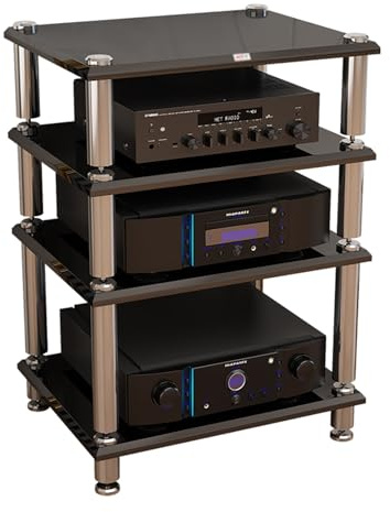 STCERY Design HiFi Rack aus Holz & Stahl, Etagen Stereo-Komponenten-Rack/Schrank, 1/1/3/4-stufiger AV-Medienständer, HiFi-Rack-Ständerschrank, für Wohnzimmer Büro(83cm/32.7in)