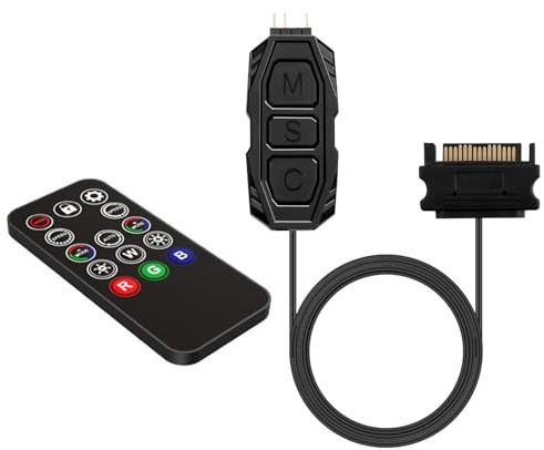 Controlador ARGB de 5 V y 3 pines con luz integrada, modo de fuente de alimentación SATA con control remoto, tira RGB, controlador de cable con conector macho LED divisor para placas base,