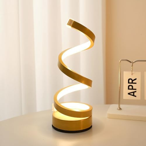 Chao Zan Tischlampe led wohnzimmer mit kabel, Kleine LED-Spirale Nachttischlampe, Moderne tischleuchte schlafzimmer, Schreibtischlampe gebogen mit 3 Farbtemperatur (Gold)
