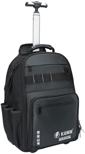 KUNN Rolling Tool Backpack with Wheels, 47 Pockets Waterproof Tool Bag | 1680D Fabrics,Retractable Handle,Reinforced Base & Hidden Padded Shoulder Straps,for electricians, Contractors and HVAC Techs