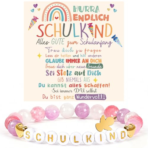 iZoeL Einschulung Geschenk Mädchen Schutzengel Armband Schultüte Füllung | Schulkind Geschenk Mädchen, Schutzengel Armband, Glücksbringer Grußkarte Geschenkbox, Schultüte Füllung zum Schulanfang