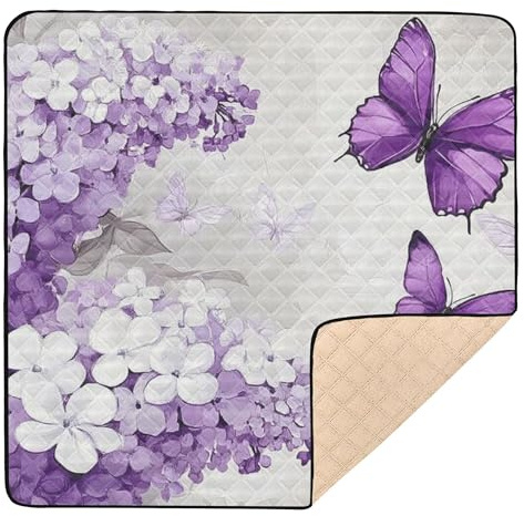 Purple Butterflies White Lilac Large Stylish Baby Gym & Activity Mat for Floor 1-Piecing Activity Entertainment Mat for Baby Kids Toddlers Infants, 50'' x 50''