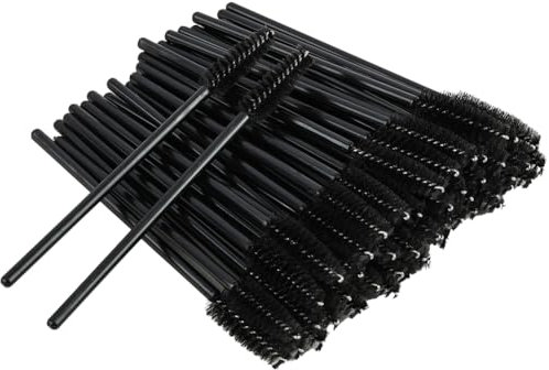 BUTBU 100PCS Disposable Eyelash Brushes, Portable Eyebrow Spoolie Castor Oil Brush, Mascara Wands, Eye Lash Applicator Brushes, Makeup Tools for Lash-Extensions, Eyebrows Contouring (Black)