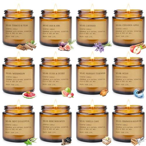 Scented Candles for Home,12 Pack Aromatherapy Candles for Home Scented, Aromatherapy Jar Candle Gifts for Women, Natural Soy Wax Amber Candle Set, Scented Candles Set for Birthday Present