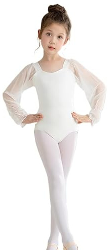 HEARTTOUCH Gymnastikanzug Mädchen Ballettbody Ballettanzug Mesh Langarm Tanzbody Turnanzug Einfarbig Gymnastik Trikot Leotard Ballettkleidung