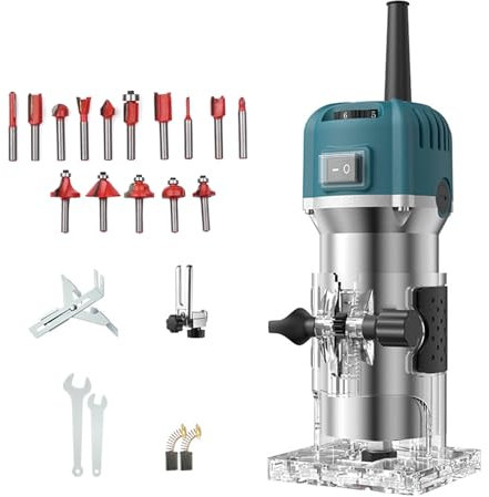 Weytoll Fresadora de cantos profesional, 800 W, 30000 rpm, con 15 brocas de fresado de 1/4 pulgadas, 6 velocidades variables, herramienta de corte de carpintería
