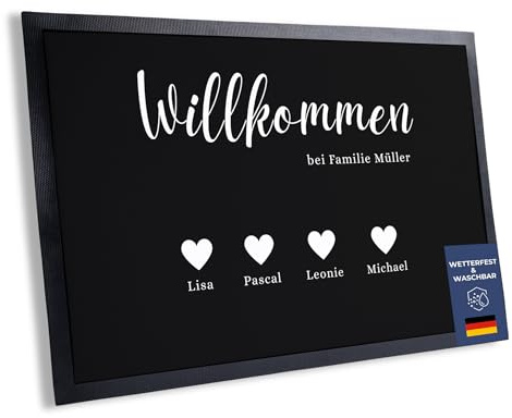 HYPEMAT® Personalisierte Fußmatte Willkommen bei Familie [Nachname] – Geschenk zum Einzug | Fußmatte außen & innen | Flur Deko & Wohnung Zubehör (Willkommen Bei, 40 x 60 cm)