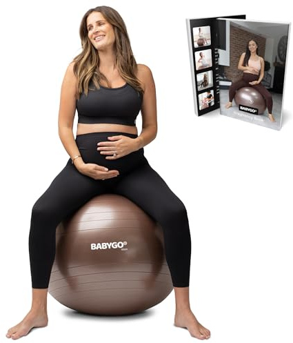 BABYGO Birthing Ball - Pregnancy Yoga Labor & Exercise Ball & Book Set Trimester Targeting, Maternity Physio, Birth & Recovery Plan Included Anti Burst Eco Friendly (Mocha, 65cm)