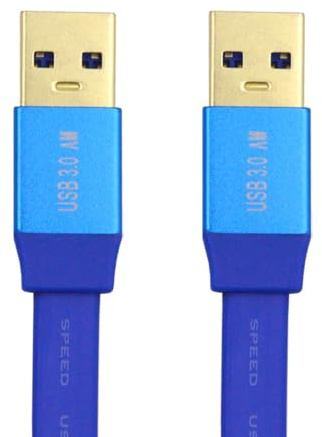 xiwai Ultra Flat High Speed Slim USB 3.0 Type-A Male to USB3.0 A Male Cable Extension Cord Blue 5Gbps for Disk SSD Camera Data 30cm