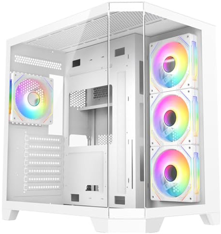 CiT DS360 Gaming PC Case ATX Mid Tower, 4 ARGB Fans, Computer Case, White | Panoramic dual-chamber ATX mid tower gaming case with 4 ARGB fans, a 360mm radiator mount and space for up to 10 fan slots