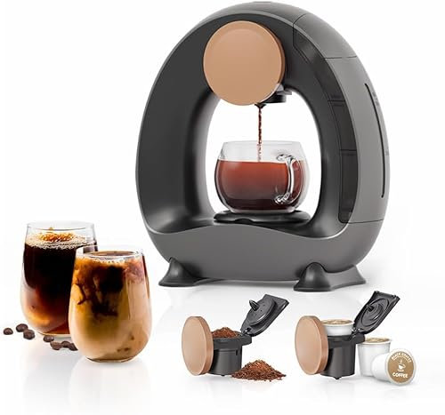 BENFUCHEN Machine à café à portion unique pour thé/K Cup/café moulu, Mini Q 2 en 1 cafetière goutte à goutte une tasse pour café/thé avec deux adaptateurs, 240 ml, gris