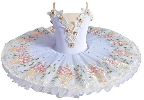 GZKDKZB Weißes professionelles Ballett-Tutu, 2025 Ballett-Tanz-Wettbewerbskostüm für Mädchen, Platte, Pfannkuchen-Tutu, Ballerina-Partykleid