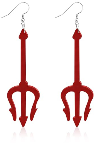 Punk Diavoli Forcone Orecchini A Goccia, Rosso Tridente Orecchini, Halloween Ciondola Gli Orecchin, Orecchin da donna, Decorazioni di Halloween per Ragazze e Donne