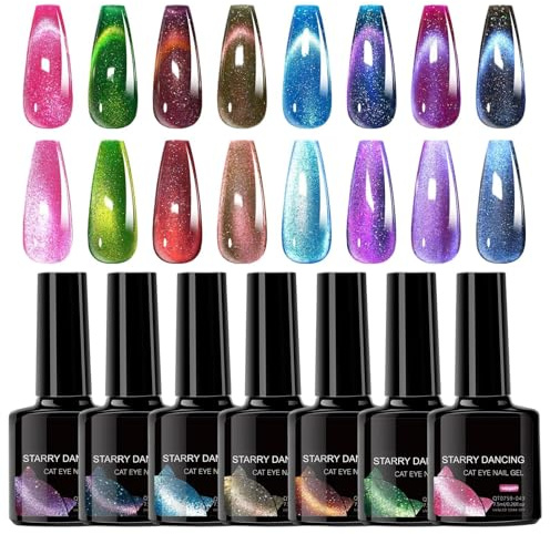 Gel Polish Magnetic, Cat EyeNail Gel Set, 8-Color Shimmering UV-LED Soak-Off Manicure Kit, Glossy Finish forNail Art, Wedding Daily Travel, Professional-Grade NailTools