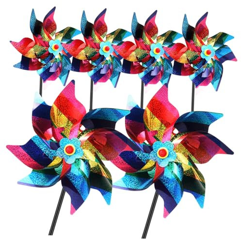 Toyvian 6 Pièces Moulin à Vent Octogonal Plastique pour Garçon Fille Décoratif pour Jardin Effet Lumineux pour Protection des Plantes et Utilisation Polyvalente