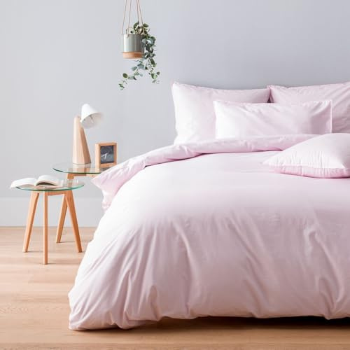 Générique Parure de Couette Unie 4 Pièces -1 Drap Housse 160x200 cm + 2 Taies d'oreiller 50x70 cm + Housse de Couette 220 x 240 cm 100% Pur Coton très Doux - Qualité Premium 2 Personnes (Rose)