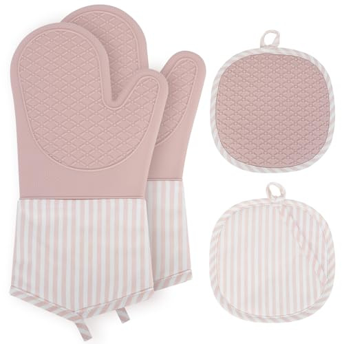 AiQInu Manoplas Horno Silicona, Guantes Horno Resistentes Silicona Al Calor 230℃, Guantes Horno Cocina para Cocinar, Hornear y Asar A La Parrilla
