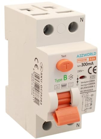 Interrupteur différentiel pur type B 300 mA, disjoncteur différentiel type B 63 A, RCCB 1P+N 10 kA 220 V, 2 modules DIN, série PR8HM électromagnétique, certifié IEC61008-1