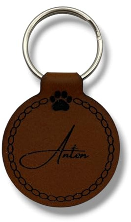 Hundemarke mit Gravur – personalisierte Tiermarke für Hunde & Katzen – leichter Anhänger aus Kunstleder – individuell mit Namen & Telefonnummer – stilvolles Accessoire für Haustiere (Braun)