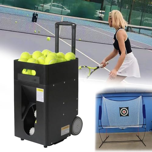 Lanceur de balles de Tennis, Angle De Lancement Réglable, Vitesse, pour entraînement/Pratique, télécommande/Application, avec Batterie au Lithium Amovible(Offert : filet collecteur balles tennis)