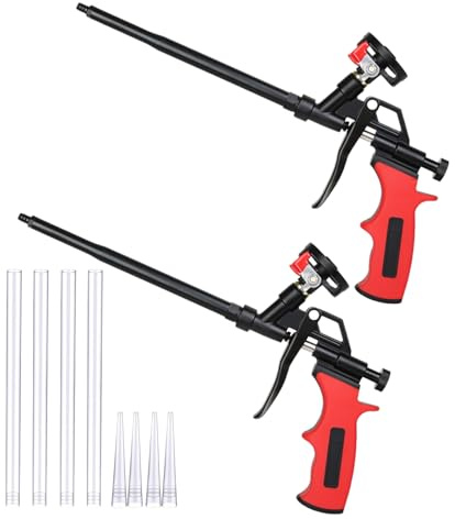 Professional Expanding Foam Gun – PU Foam Applicator with Easy-Clean Design, Heavy-Duty Metal Body for Insulation, Filling & Sealing（Red,2 Pack)