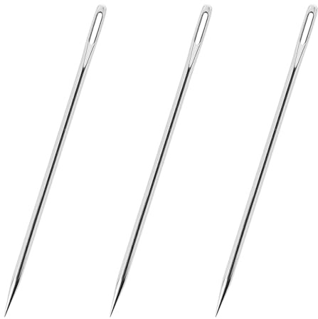 3 Stück Polsternadel mit großer Öse extra lang 10,2 cm gerade Handnähnadel einfach einzufädeln aus Edelstahl für Ledermöbel