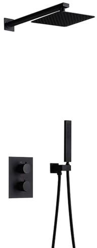 FQYEP Douche Encastrée Thermostatique Noir Mitigeur Douches Encastre avec Douchette Double Fonction
