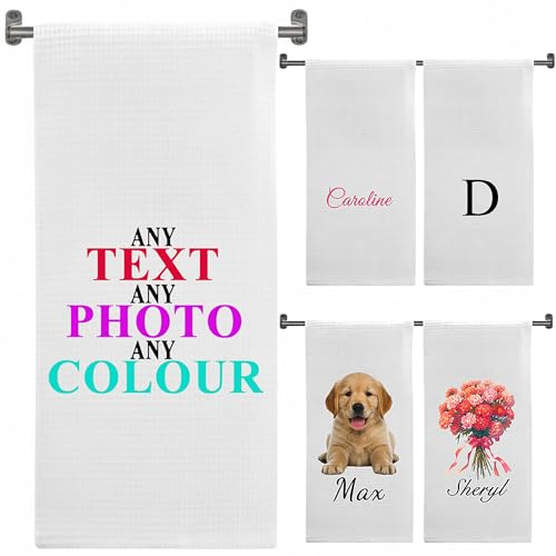 yrozvw Asciugamani da cucina personalizzati con testo e logo fotografico, set di asciugamani in cotone personalizzati, asciugamani da bagno, regalo di nozze per l'inaugurazione della casa per mamma