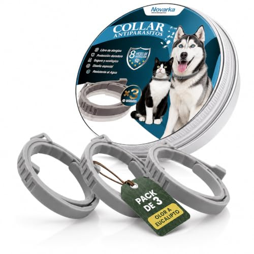 NOVARKA® | MEGAPACK de 3 Collar Antiparasitario Perros | contra Pulgas, Garrapatas, Mosquitos y Leishmaniosis | Ajustable y Resistente al Agua | Composicion de Aceites Naturales y Olor a Eucalipto