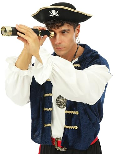 P'TIT Clown - 44900 - Piratenfernrohr - Verkleidungszubehör - für Karneval, Halloween, Cosplay, Mottopartys - Braun und Gold - Kunststoff - Unisex