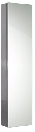 iBathUK Bergen Tall Bathroom Mirror Cabinet, Double Door, Frameless Rectangular Silver Mirror, Wall Mounted, Modern Bathroom Storage, Polished Stainless Steel, 300x1300mm