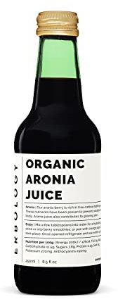 Erbology Organic Aronia Berry Juice 250ml - Supports Skin Health - Rich in Antioxidants - Straight from Farm - Undiluted - No Added Sugar or Preservatives - Non-GMO - Recyclable Glass Bottle