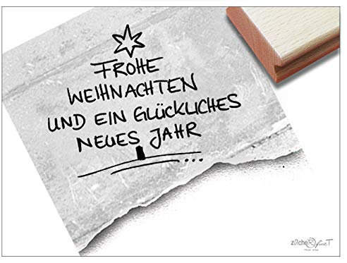 STEMPEL - FROHE WEIHNACHTEN und ein GLÜCKLICHES NEUES JAHR - Weihnachtsstempel handschriftlich als Weihnachtsbaum mit STERN - 2 GROESSEN zur Auswahl - zAcheR-fineT (ca 64x84mm)